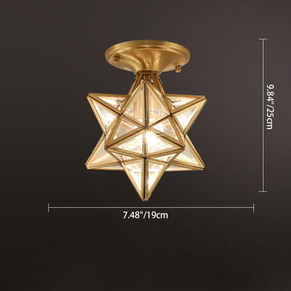 Contemporary Scandinavian Diamond Disc Base Copper Glass 1-Light Semi-Flush Mount Ceiling Light For Living Room