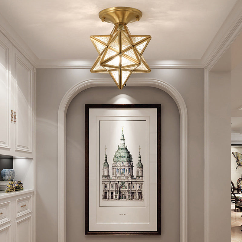 Contemporary Scandinavian Diamond Disc Base Copper Glass 1-Light Semi-Flush Mount Ceiling Light For Living Room