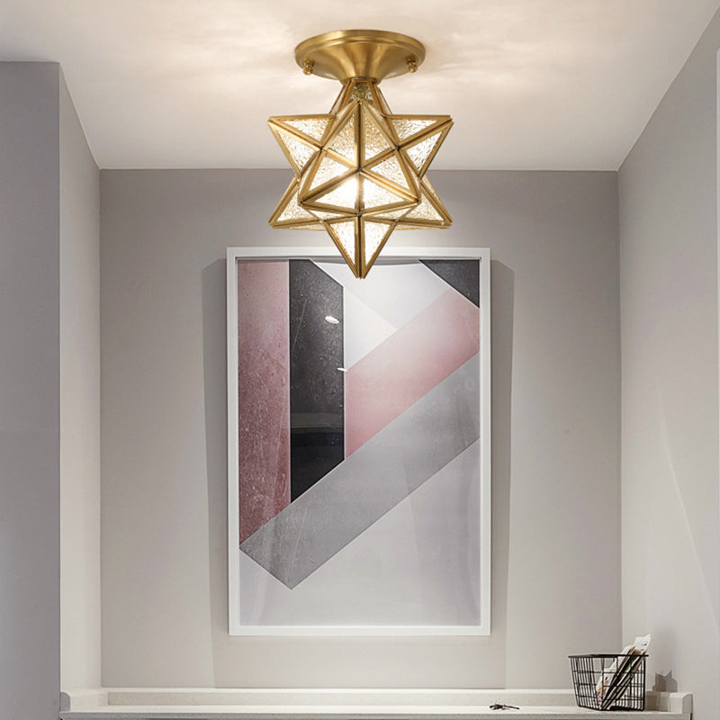 Contemporary Scandinavian Diamond Disc Base Copper Glass 1-Light Semi-Flush Mount Ceiling Light For Living Room