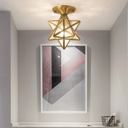 Contemporary Scandinavian Diamond Disc Base Copper Glass 1-Light Semi-Flush Mount Ceiling Light For Living Room