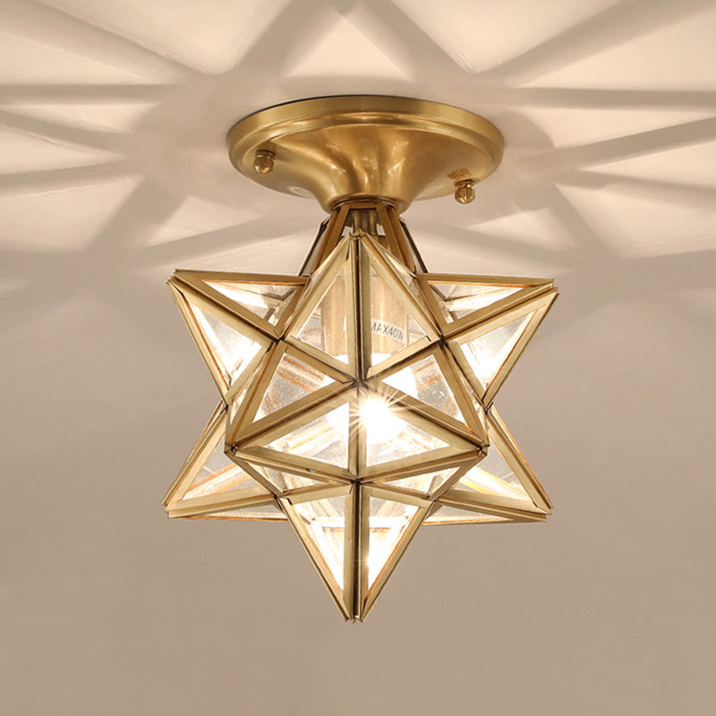 Contemporary Scandinavian Diamond Disc Base Copper Glass 1-Light Semi-Flush Mount Ceiling Light For Living Room