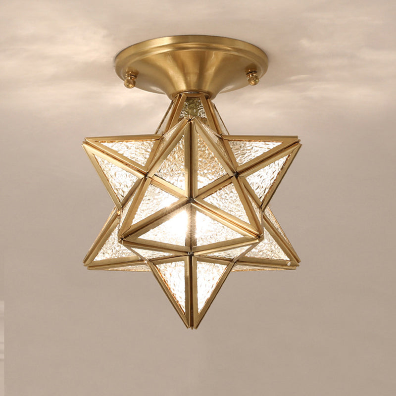 Contemporary Scandinavian Diamond Disc Base Copper Glass 1-Light Semi-Flush Mount Ceiling Light For Living Room