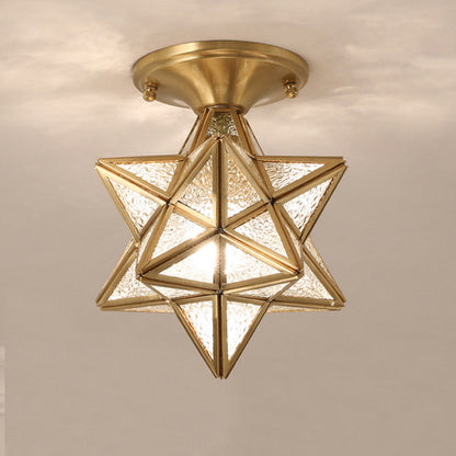 Contemporary Scandinavian Diamond Disc Base Copper Glass 1-Light Semi-Flush Mount Ceiling Light For Living Room