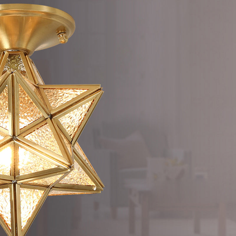 Contemporary Scandinavian Diamond Disc Base Copper Glass 1-Light Semi-Flush Mount Ceiling Light For Living Room