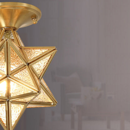 Contemporary Scandinavian Diamond Disc Base Copper Glass 1-Light Semi-Flush Mount Ceiling Light For Living Room