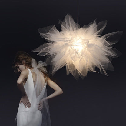 Contemporary Scandinavian Romantic Floral Illusion Iron Fabric 1-Light Pendant Light For Bedroom