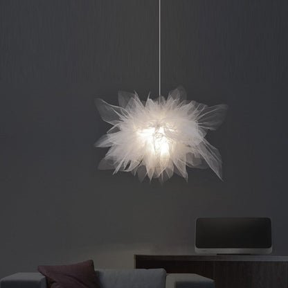 Contemporary Scandinavian Romantic Floral Illusion Iron Fabric 1-Light Pendant Light For Bedroom