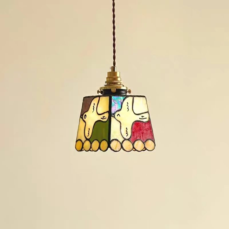 Traditional Vintage Prismatic Dove Square Copper Glass 1-Light Pendant Light For Living Room