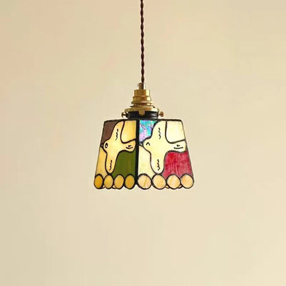 Traditional Vintage Prismatic Dove Square Copper Glass 1-Light Pendant Light For Living Room