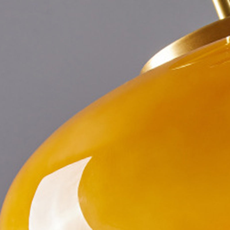 Contemporary Scandinavian Persimmon Oval Disc Base Iron Glass 1-Light Pendant Light For Living Room