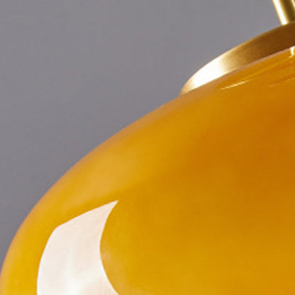 Contemporary Scandinavian Persimmon Oval Disc Base Iron Glass 1-Light Pendant Light For Living Room