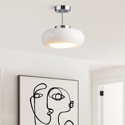 Contemporary Scandinavian Persimmon Oval Disc Base Iron Glass 1-Light Pendant Light For Living Room