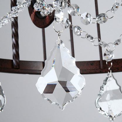 Traditional Vintage Birdcage Candle Holder Water Drops Rhombus Iron Crystal 8-Light Chandelier For Living Room