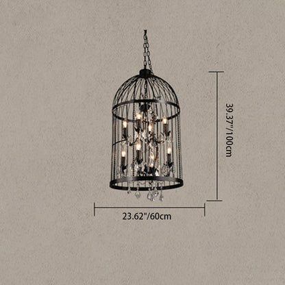 Traditional Vintage Birdcage Candle Holder Water Drops Rhombus Iron Crystal 8-Light Chandelier For Living Room