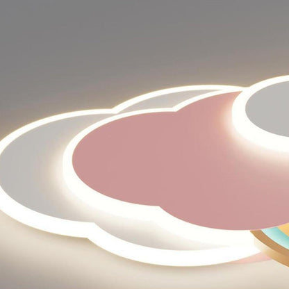 Contemporary Creative Cartoon Kids Cloud Rainbow Iron Acrylic LED Flush Mount Ceiling Light For Bedroom