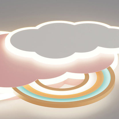 Contemporary Creative Cartoon Kids Cloud Rainbow Iron Acrylic LED Flush Mount Ceiling Light For Bedroom