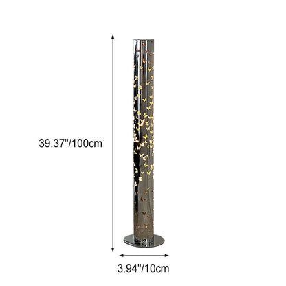 Contemporary Scandinavian Cylinder Disc Base Butterfly Textured Stainless Steel LED Standing Floor Lamp For Living Room