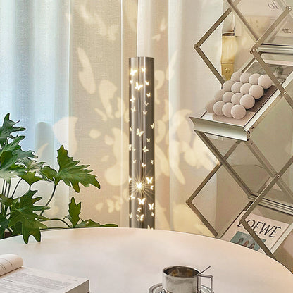 Contemporary Scandinavian Cylinder Disc Base Butterfly Textured Stainless Steel LED Standing Floor Lamp For Living Room