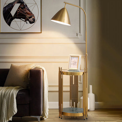 Contemporary Scandinavian Cylinder Long Disc Flared Hardware Tempered Glass 1-Light Standing Floor Lamp For Bedroom