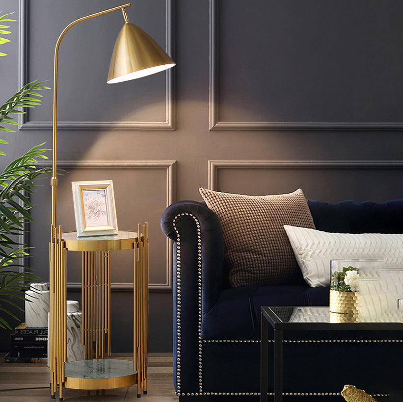Contemporary Scandinavian Cylinder Long Disc Flared Hardware Tempered Glass 1-Light Standing Floor Lamp For Bedroom