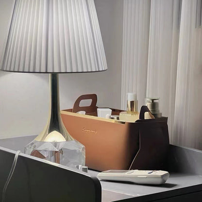 Modern Luxury Bottle Round Table Pleated Hardware Crystal Fabric 1-Light Table Lamp For Bedroom