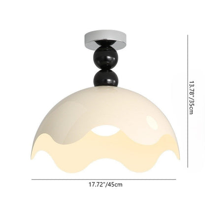 Traditional Vintage Eggshell Orb Disc Base Iron Acrylic 1-Light Semi-Flush Mount Ceiling Light For Living Room