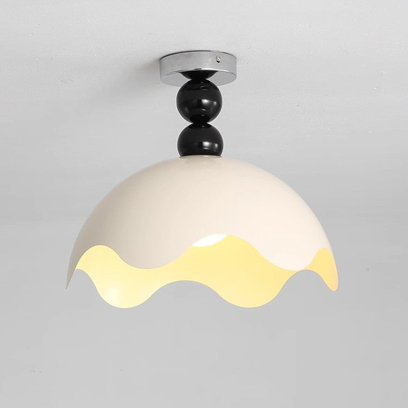 Traditional Vintage Eggshell Orb Disc Base Iron Acrylic 1-Light Semi-Flush Mount Ceiling Light For Living Room