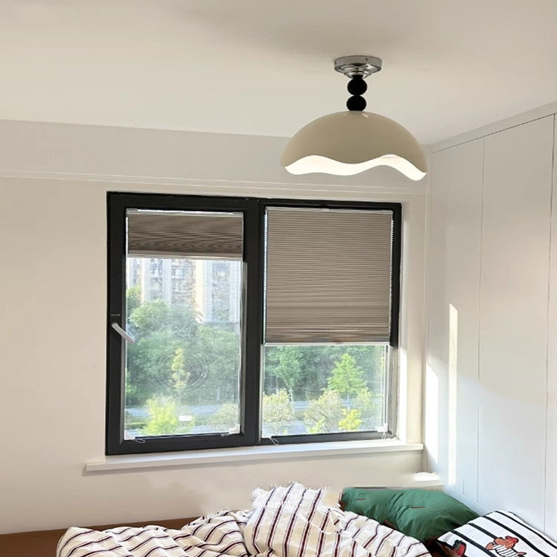 Traditional Vintage Eggshell Orb Disc Base Iron Acrylic 1-Light Semi-Flush Mount Ceiling Light For Living Room