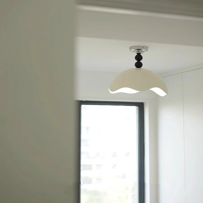 Traditional Vintage Eggshell Orb Disc Base Iron Acrylic 1-Light Semi-Flush Mount Ceiling Light For Living Room