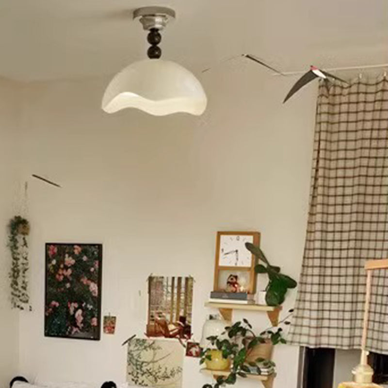 Traditional Vintage Eggshell Orb Disc Base Iron Acrylic 1-Light Semi-Flush Mount Ceiling Light For Living Room