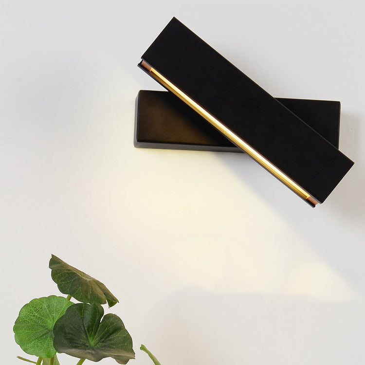 Contemporary Scandinavian Rectangle Swivel Hardware Wood Acrylic LED Wall Sconce Lamp For Bedroom