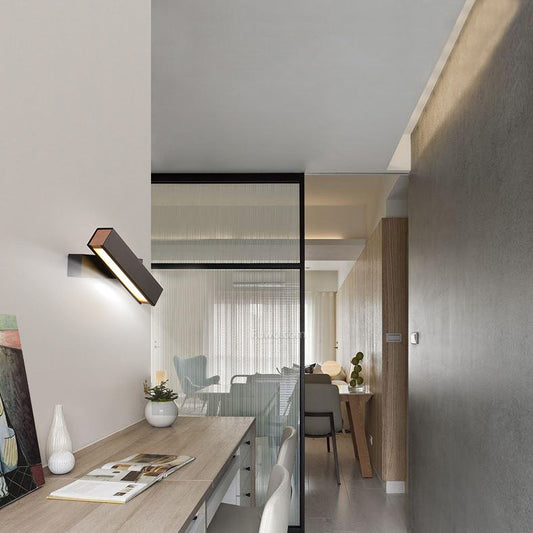 Contemporary Scandinavian Rectangle Swivel Hardware Wood Acrylic LED Wall Sconce Lamp For Bedroom