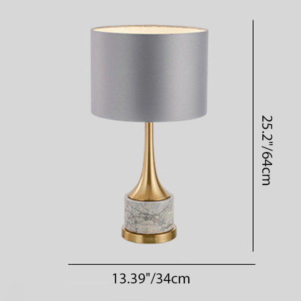 Modern Minimalist Cylinder Bottle Disc Base Hardware Marble Fabric 1-Light Table Lamp For Bedroom