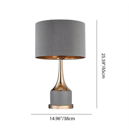 Modern Minimalist Cylinder Bottle Disc Base Hardware Marble Fabric 1-Light Table Lamp For Bedroom