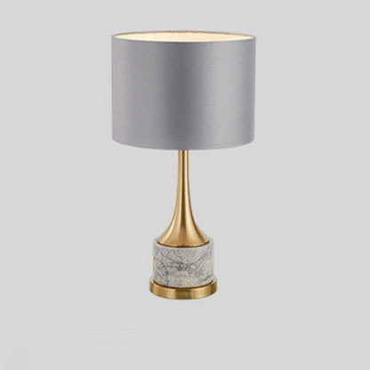 Modern Minimalist Cylinder Bottle Disc Base Hardware Marble Fabric 1-Light Table Lamp For Bedroom