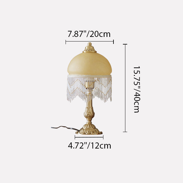 Traditional Vintage Half Round Cylinder Tassel Copper Glass 1-Light Table Lamp For Bedroom