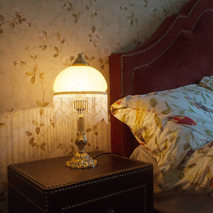 Traditional Vintage Half Round Cylinder Tassel Copper Glass 1-Light Table Lamp For Bedroom