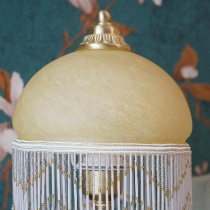 Traditional Vintage Half Round Cylinder Tassel Copper Glass 1-Light Table Lamp For Bedroom