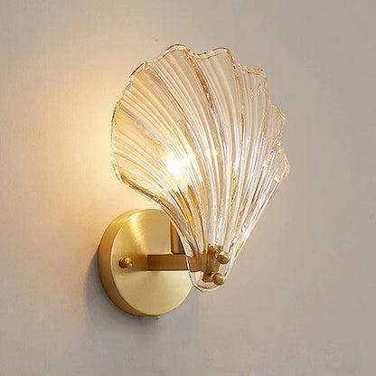 Contemporary Scandinavian Shell Disc Base Iron Brass Glass 1-Light Wall Sconce Lamp For Bedroom