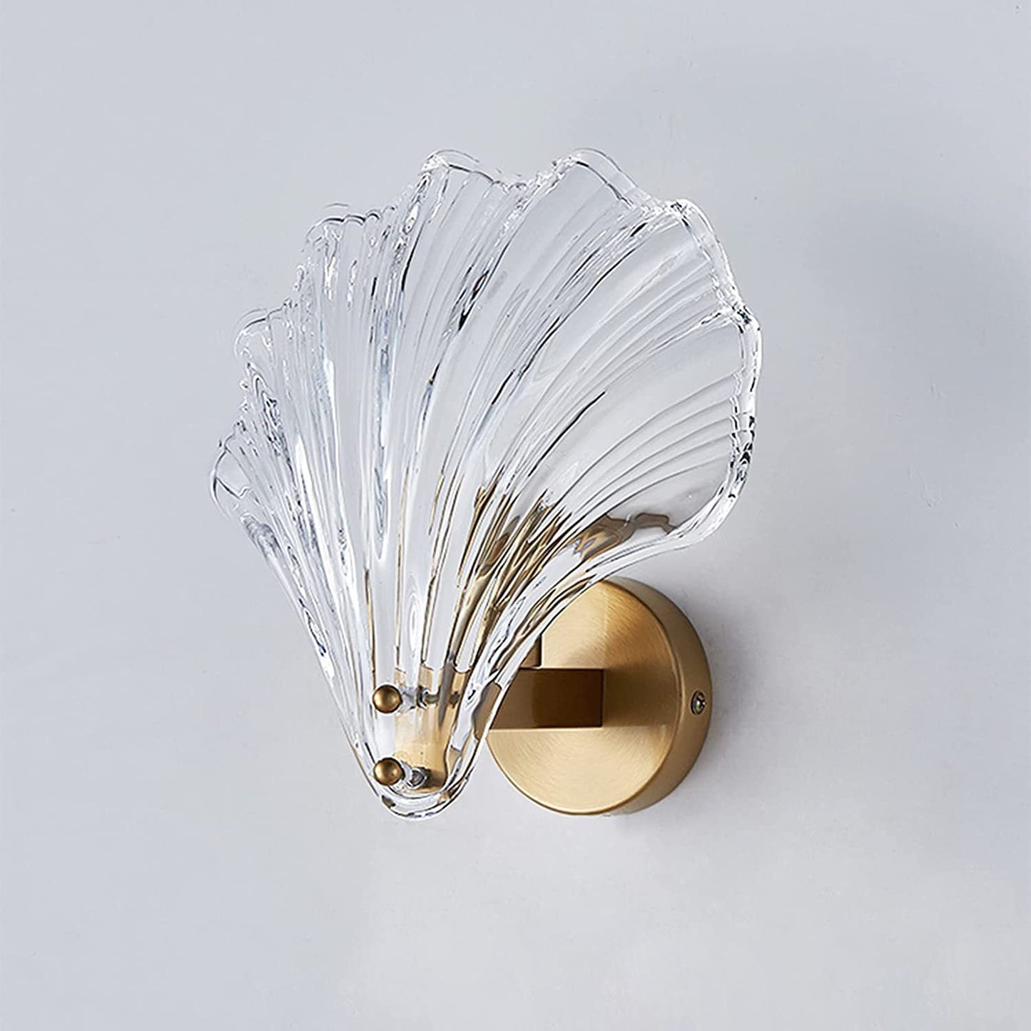 Contemporary Scandinavian Shell Disc Base Iron Brass Glass 1-Light Wall Sconce Lamp For Bedroom