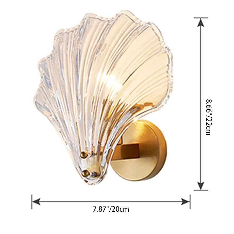 Contemporary Scandinavian Shell Disc Base Iron Brass Glass 1-Light Wall Sconce Lamp For Bedroom