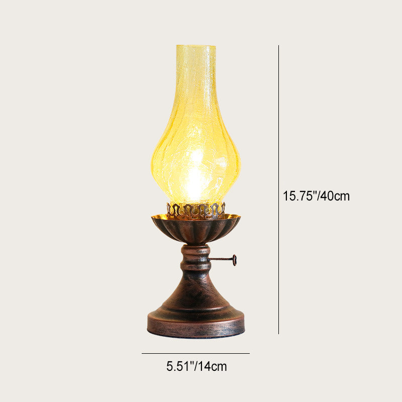 Traditional Vintage Bottle Cone Half Round Textured Iron Glass 1-Light Table Lamp For Bedroom
