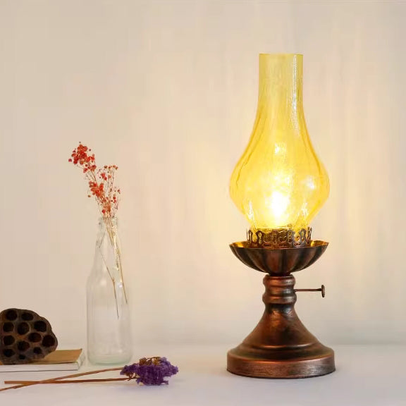 Traditional Vintage Bottle Cone Half Round Textured Iron Glass 1-Light Table Lamp For Bedroom
