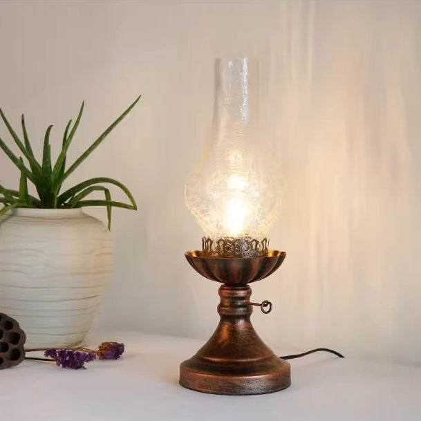 Traditional Vintage Bottle Cone Half Round Textured Iron Glass 1-Light Table Lamp For Bedroom