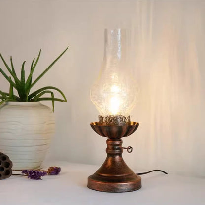 Traditional Vintage Bottle Cone Half Round Textured Iron Glass 1-Light Table Lamp For Bedroom