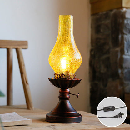 Traditional Vintage Bottle Cone Half Round Textured Iron Glass 1-Light Table Lamp For Bedroom