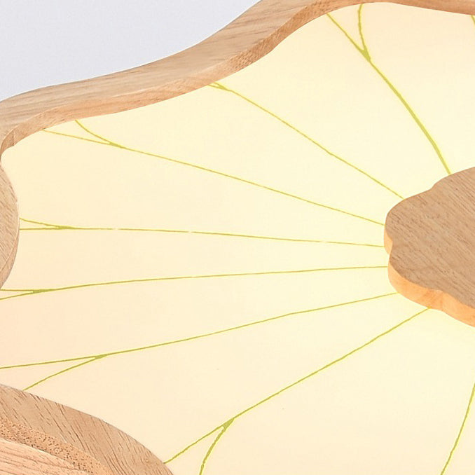 Traditional Chinese Lotus Leaf Petal Solid Wood Iron Acrylic LED Flush Mount Ceiling Light For Bedroom