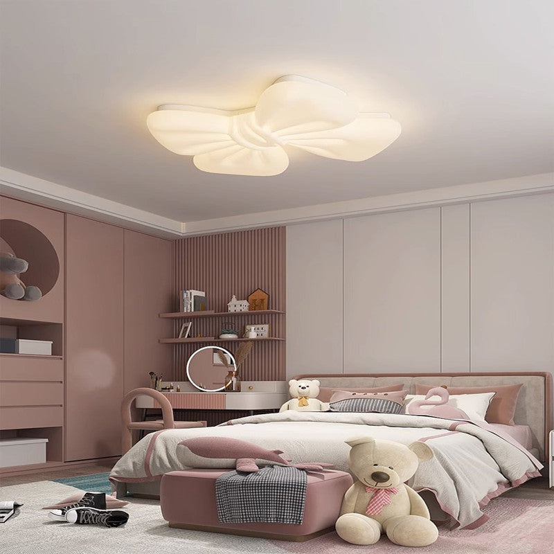 Modern Minimalist Kids Bow Tie Iron Plastic LED Flush Mount Ceiling Light For Bedroom