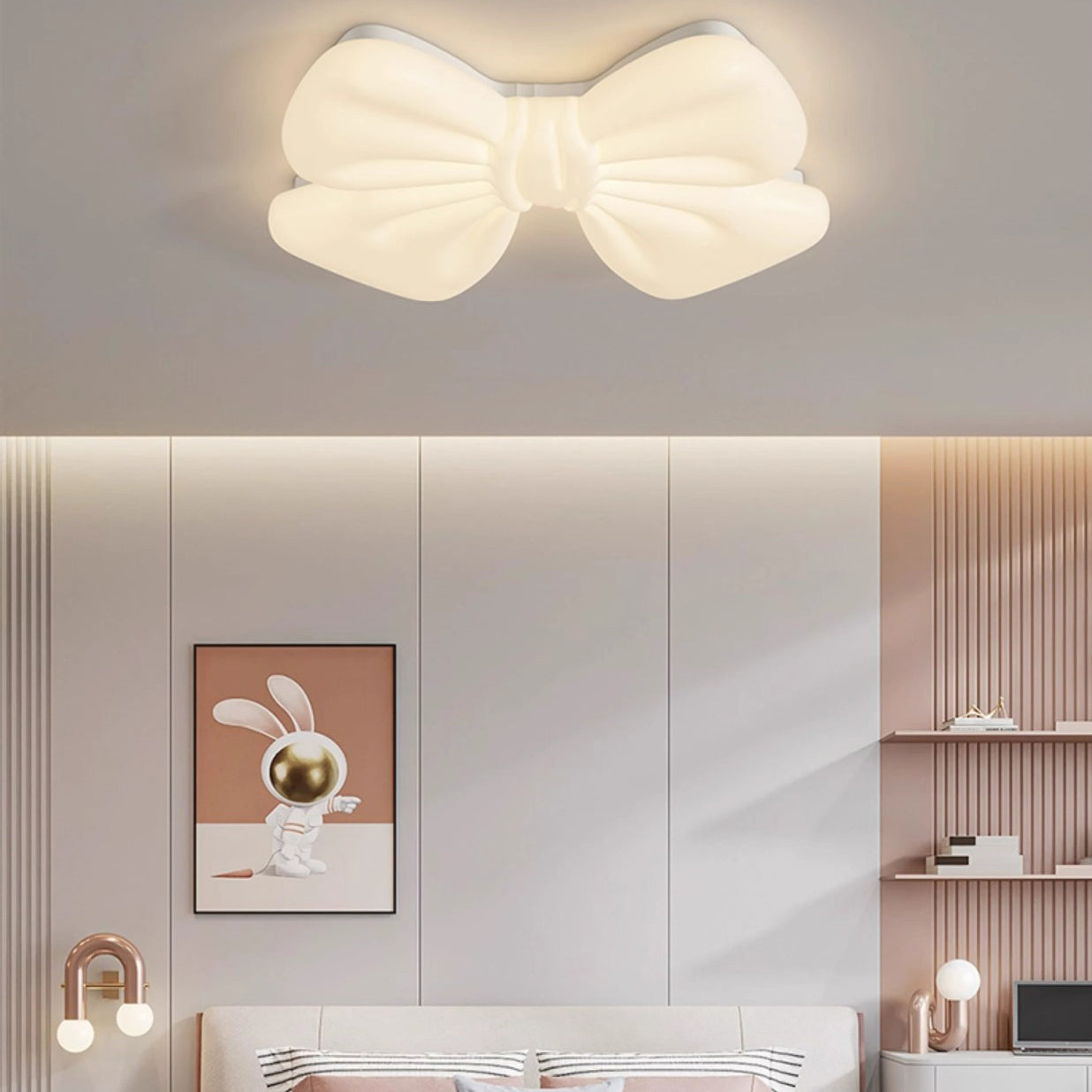 Modern Minimalist Kids Bow Tie Iron Plastic LED Flush Mount Ceiling Light For Bedroom