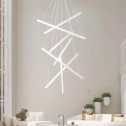 Contemporary Scandinavian Rectangular Long Combination Cylinder Base Aluminum Acrylic LED Chandelier Island Light For Living Room